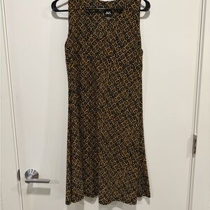 Anne Klein Black and Gold Geometric Midi Dress